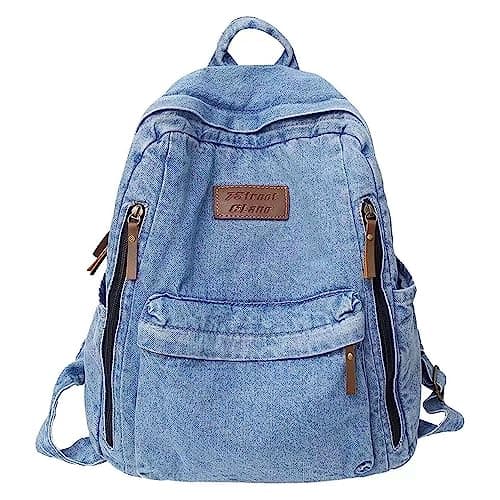 Image of KAOBIO Denim Backpack for Women Men Vintage Grunge Backpack Blue Jeans Laptop Backpack Retro Rucksack for Travel Work, Blue, One Size, Rucksack Backpacks
