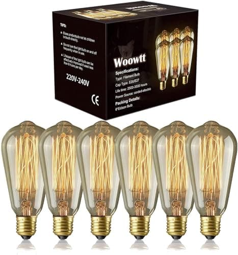 Image of Woowtt Edison Light Bulb 6 Pack Classic Antique Bulb Style - Dimmable - Amber Warm - ST64 40W