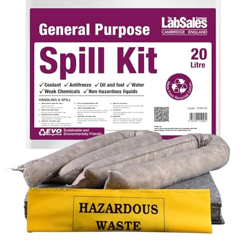 Image of Labsales 20lt Eco Friendly General Purpose Spill Kit, Absorbent Pads, Socks & Disposal Bag, For Oils, Fuel, Paint, Grease, Water & Weak Chemicals, Pack Of 1 Spill Kit (20L)