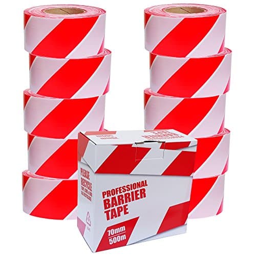 Image of True Products 10 x Professional Barrier Hazard Safety Warning Tape - Red & White, 70mm x 500m