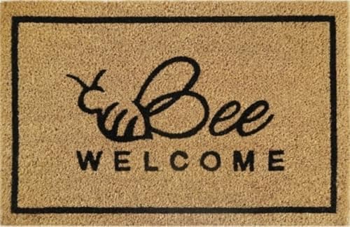 Image of Cost Wise Natural Coir 60cm x 40cm heavy duty doormats with rubber base with funny message (bee welcome)