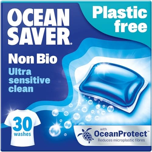 Image of OceanSaver Eco Non-Bio Laundry Detergent Washing Capsules - 30 Washes | Ultra Sensitive Clean | Skin Friendly, Biodegradable & Scented | Removes Tough Stains | Vegan, Plastic-Free & Cruelty-Free