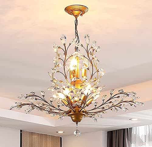 Image of Ganeed Crystal Chandeliers Vintage Pendant Lighting Crystal Chandelier Lighting Fixtures Ceiling Light Fixture for Living Room Bedroom Restaurant Porch Hallway Gold 8 Lights
