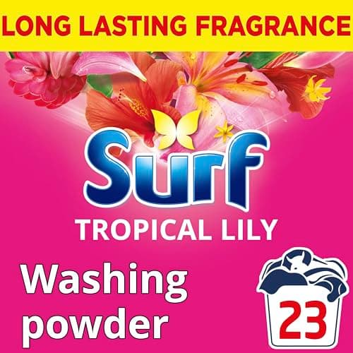 Image of Surf Tropical Lily Washing Powder joy-infused fragrance with natural essential oil lasting up to 12 hours in wear for brilliantly clean laundry every time 23 washes 1.15 kg