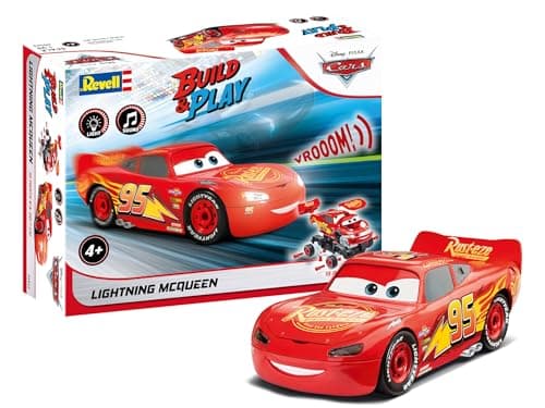 Image of Revell 06562 Build and Play: Disney-Cars Lightning Mcqueen - with Authentic Lights and Sounds - 1:20 Scale Pre-Colored Unassembled Model to Build - 19 Pieces - Ages 4+
