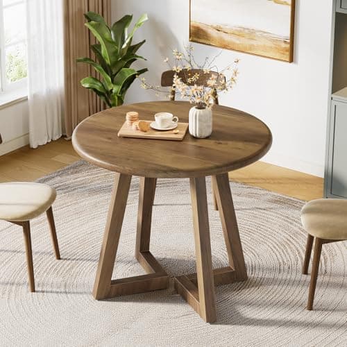 Image of Tribesigns Small Round Dining Table for 2-4 People, 80cm Kitchen Table for Dining Room, Living Room, Brown (Only Table)