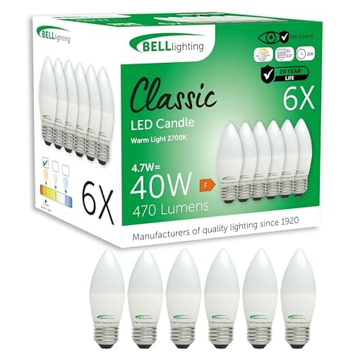 Image of BELL Lighting E27 Edison Screw Dimmable Light Bulb LED Candle 6 Pack | Warm White 2700K | 470 Lumen 4.7W | Energy Saving Candle LED Light Bulb | 40W Lamp Equivalent