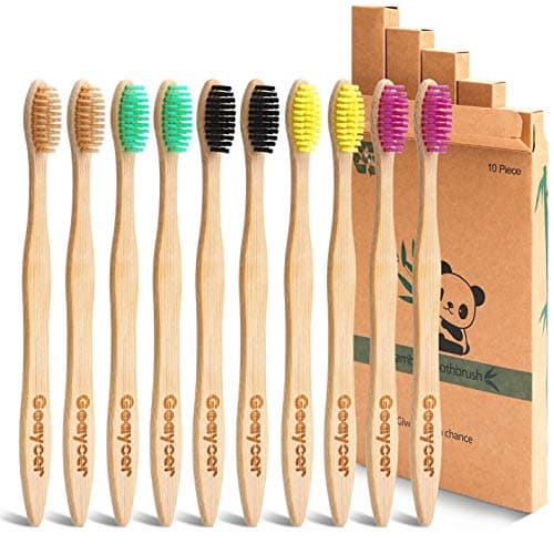 Image of Goaycer Bamboo Toothbrushes Medium Bristles - Family 10 Pack Eco Friendly Biodegradable Organic Premium Wooden Toothbrush