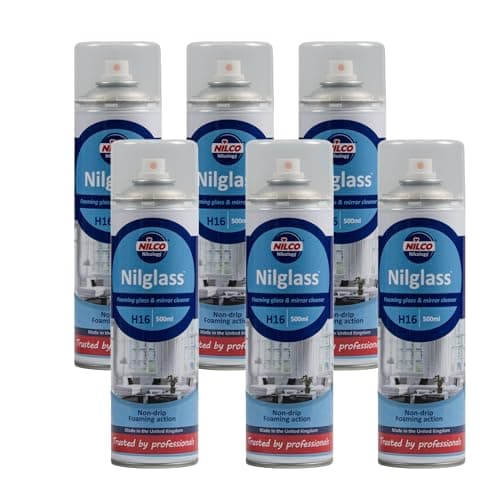 Image of Nilco Nilglass Foaming Glass Cleaner 6-Pack, 500ml Streak-Free Aerosol for Glass, Mirrors, Windscreens & Hard Surfaces – Non-Drip Formula for Professional Shine & Easy Cleaning