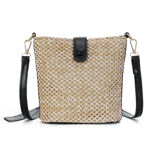 Image of Syrads Straw Cross-Body Bag for Women Summer Straw Crossbody Bag Beach Bag Hobos Shoulder Bag vacation bag,Black