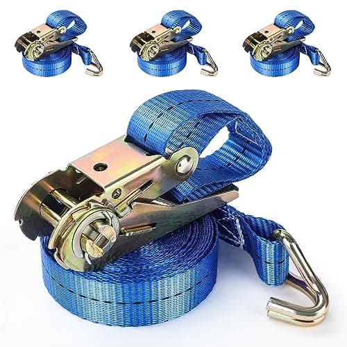 Image of Youyijia 4x 800 kg 5M Ratchet Straps 25 mm Ratchet Tie Down Straps Load Securing Straps with J-Hooks and Adjustable Buckle Heavy Duty Tensioning Belts for Trailer Motorcycle SUP Kayak Luggage Cargo