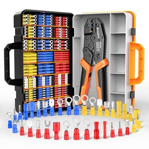 Image of Insulated Wire Terminal Crimp Tool Kit,0.5-1.5/1.5-2.5/4-6mm²(A.W.G.20-10) Preciva Ratchet Crimping Plier with 425PCS Connectors,Ratchet Crimp Plier Set with Portable Box