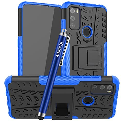 Image of iCatchy for Alcatel 1S 2021 / 3L 2021 Case Heavy Duty Hard Tough Dual Layer Hybrid Shockproof kickstand Cover (Blue)