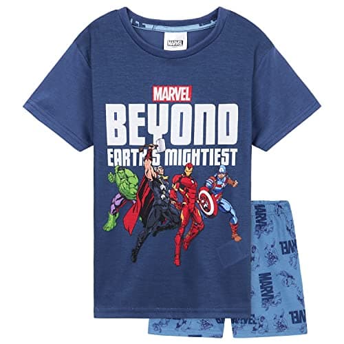 Image of Marvel Boys Pyjamas 2 Piece Summer Nightwear Set Short PJs Captain America Spiderman Breathable Lounge Wear Gifts for Boys (Blue Avengers, 7-8 Years)