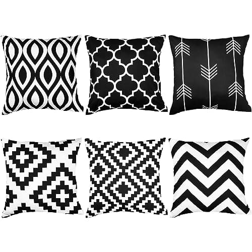 Image of Peerless 6Pack Black White Geometric Pillow Covers 18x18 inches Simple Black White Geometric Pattern Pillowcase Decorative Throw Cushion Covers for Home Bedroom Car Sofa Couch Decor