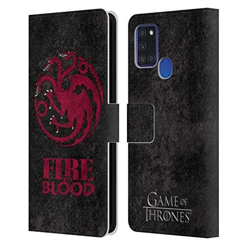 Image of Head Case Designs Officially Licensed HBO Game of Thrones Targaryen Dark Distressed Look Sigils Leather Wallet Case Compatible With Samsung Galaxy A21s (2020)