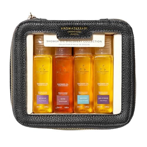 Image of Aromatherapy Associates Shower Oil Collection - Essential Oil for Cleansing - Made of Natural Oil Blends - Aromatic Oils to Awaken Your Senses - Luxurious Oil-to-Milk Formula, 4 x 50ml