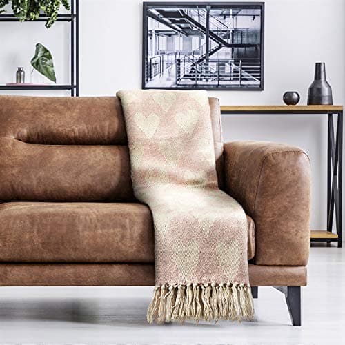 Image of Emma Barclay Heart - Recycled Cotton Throw With Heart Design In Blush Pink - 50x60 (127x152cm)