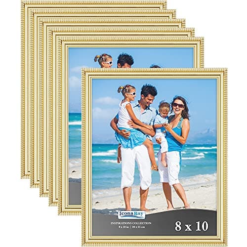 Image of Icona Bay - 10x8 inch Picture Frames - Gold, 6 Pack - Beautifully Detailed Moulding - Contemporary Picture Frame Set - Wall Mount or Table Top - Inspirations Collection