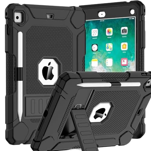 Image of TOPWANT Case for iPad 6th 5th Generation (9.7 inch, 2018/2017), Shockproof Protective iPad 9.7 Case with Built-in Stand/Pencil Holder for iPad 6th/5th Gen, Air 2, Black