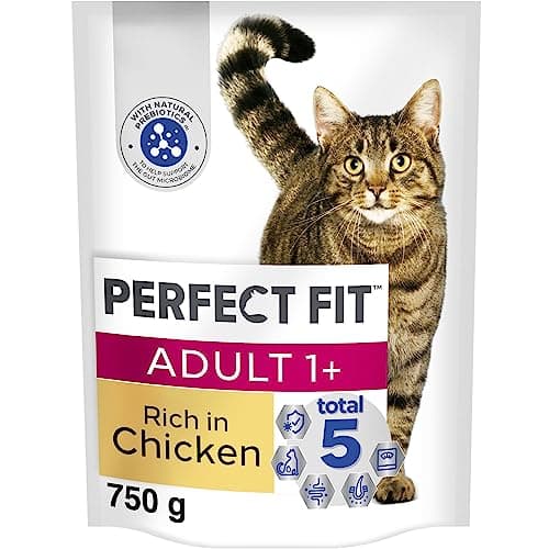 Image of Perfect Fit Adult 1+ Complete Dry Cat Food for Adult Cats Aged 1+ Years, Rich in Chicken, 4 Bags (750 g)