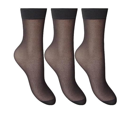 Image of Mytoptrendz® Ladies 3 Pair 15 Denier Ankle Highs Womens Soft Thin Sheer Trouser Pop Socks (Barely black)
