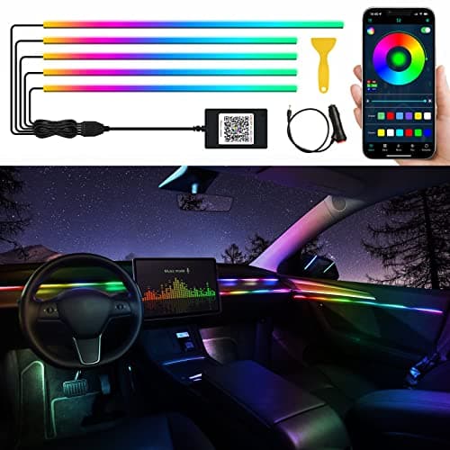 Image of Acrylic Interior Car LED Strip Light with Wireless APP, RGBIC Dreamcolor 5 in 1 Ambient Lighting Kits, 16 Million Colors Sound Active Function Car Neon Lights, Sync to Music (dreamcolor 5 in 1)