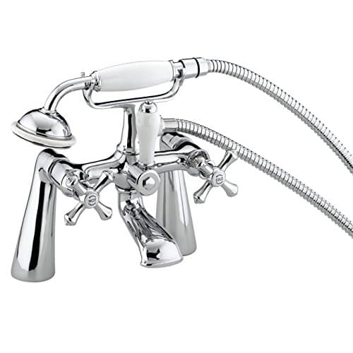Image of Bristan Colonial Bath Shower Mixer with Metal Handles, Hose, and Handset, Traditional Brass Bathroom Bathtub Fixture, Bath & Shower Systems, Chrome - K BSM C