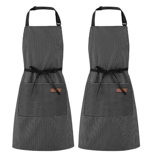Image of ssaerryor 2 Pack Unisex Stripel Aprons for Women Men,Adjustable Aprons Kitchen with Large Pocket Chef Apron for Home Cooking Baking Gardening BBQ(color 2)