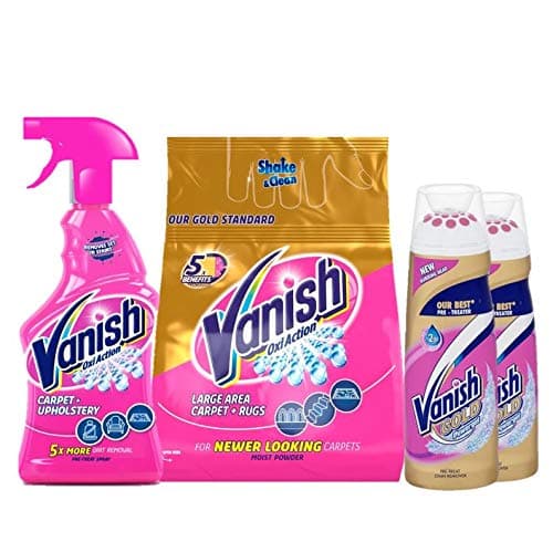 Image of Vanish Carpet Cleaning Bundle Pack - 2 Count (Pack of 2) - 500ml Spray, 650g Powder, 2x200ml Gel - Raspberry Scent - Powerful Stain Removal for Carpets & Upholstery
