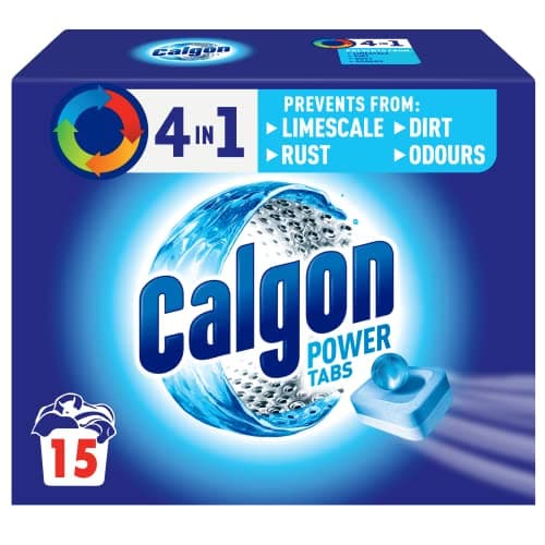 Image of Calgon 4-in-1 Washing Machine Cleaner and Water Softener Tablets, Removes Limescale & Odours, Deep Clean, Units: 15 Tablets, Pack of 1 (Packaging May Vary)