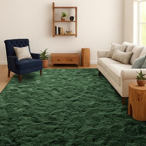 Image of SOANNY Rugs Living Room, Large Soft Fluffy Shaggy Non-Slip Machine Washable Carpet for Bedroom Office Lounge Playroom Nursery Bedside Dorm, 200x230cm, Forest Green