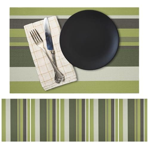 Image of Green Placemats Place Mats Tablemats Set of 6 Non-slip Heat Resistant Dining Kitchen Washable Crossweave Woven Vinyl Table Mats 11.8 in x 17.7 inch (Sage Green)