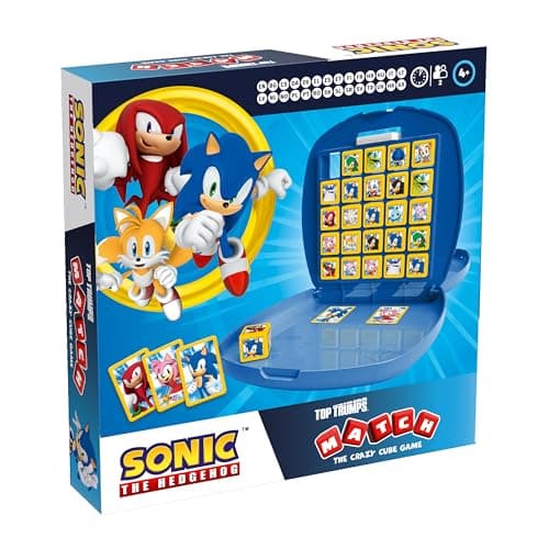 Image of Top Trumps Match Sonic the Hedgehog Board Game, match 5 Tails, Knuckles, Shadow, Doctor Eggman in a row to win, great gift for SEGA video game fans, for ages 4 plus