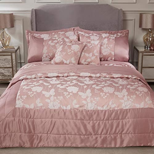 Image of Emma Barclay Butterfly Meadow - Embellished Jacquard Quilted Bedspread Set in Blush Pink - To Fit Double/King