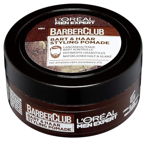 Image of L'Oréal Paris Men Expert Beard Pomade and Hair Wax, Natural Finish, Barber Club Beard & Hair Styling Pomade, 1 x 75 ml