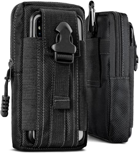 Image of ONEFLOW Survival Case Compatible with Nokia 3310 (2017) - Nylon Mobile Phone Belt Bag with Carabiner, Tactical EDC Bag with Belt Holder, Outdoor Phone Case - Black