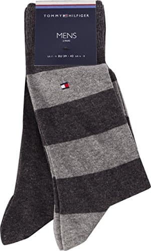 Image of Tommy Hilfiger - Classic Mens Socks - Men's Accessories - Tommy Hilfiger Mens Socks - Signature Embroidered Logo - 2 Pack - Grey