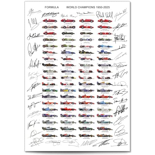Image of Mounted Gifts Trading Formula One all world drivers champions F1 drivers cars 1950-2025 season signed poster print picture photo autograph Grand Prix gift (A2 POSTER ONLY)