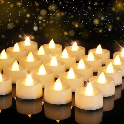 Image of Homemory Led Battery Operated Tea Lights, Bright Flickering, 200+ tealights Electric Fake Flameless Candles, for Christmas Halloween Festivals Home Decoration, 24-Pack