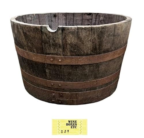 Image of WineBoxesEtc Extra Large Oak Whisky Barrel Tub/Planter – Half Barrel Hogshead - 72cm wide x 45cm tall Approx