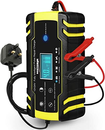 Image of HAUSPROFI 12V/24V 8Amp Automatic Battery Charger with 3-Stage Charging, 6 Modes, LCD Screen, Intelligent Charging, Repairs, Maintains Car, Motorcycle, Boat, Mower Battery