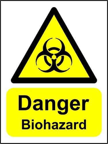 Image of Warning signs Danger Biohazard Safety sign - Self adhesive sticker 150mm x 100mm