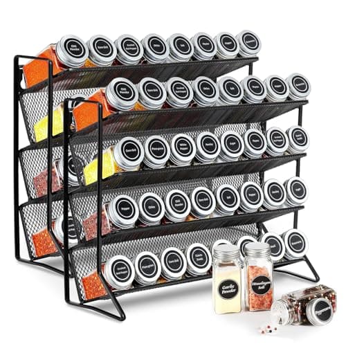Image of CROWNSHOP 2PC 4-Tier Spice Rack Free Standing Counter Spice Organiser Metal Seasoning Bottle Organizer for Kitchen Countertop Cupboard (Black)
