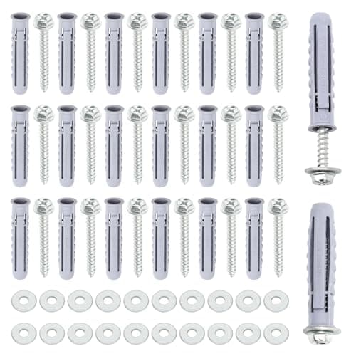 Image of 20 Pcs Heavy Duty Wall Fixing Plugs 8mm, Masonry Screws M6x50mm and Anchors for Brick Wall, Expansion Plastic Plugs with Washers for TV Brackets Shelves Water Heaters and Cabinet Installation
