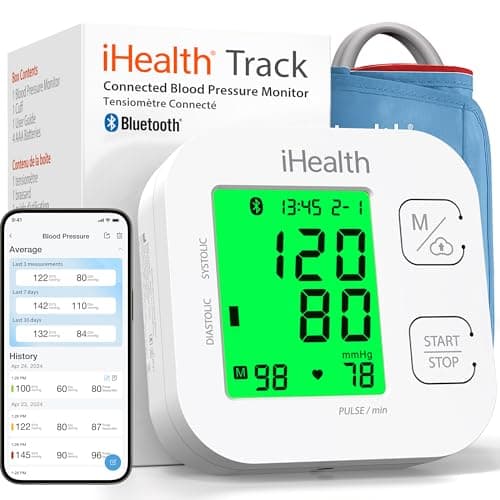 Image of iHealth Track Wireless Upper Arm Blood Pressure Monitor with Wide range Cuff that fits Standard to Large Adult Arms , Bluetooth Compatible for Apple & Android Devices