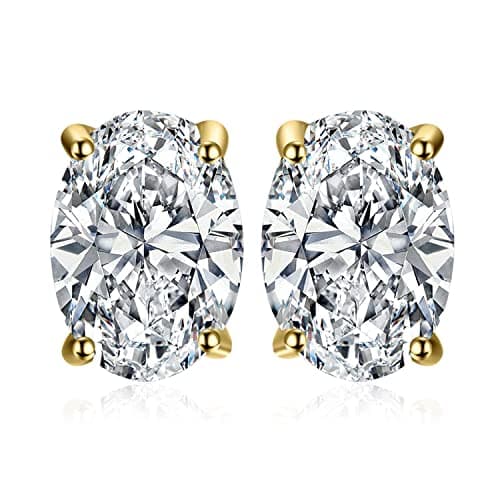 Image of JewelryPalace Oval Cut 2ct Cubic Zirconia Solitaire Stud Earrings for Women, 925 Sterling Silver 14k Yellow Gold Plated Earrings for Her, Classic Simulated Diamond Earrings VVS D-F