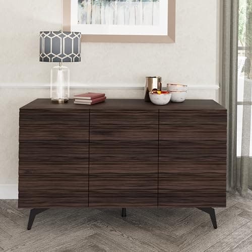 Image of GFW Bantham Large Sideboard For Living Room. Modern Wooden Sideboard With Textured Finish, Walnut, H72.cm x W106cm x D39cm