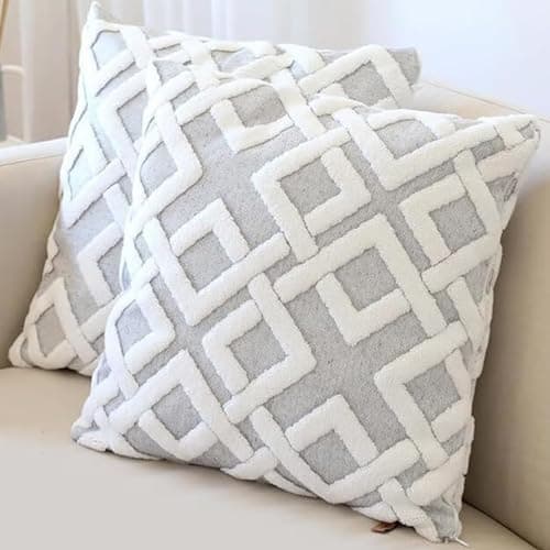 Image of HAMUR HOME Set Of 2 Cushion Covers 45 X 45 Cm Boho Decorative Cushion Cover Sofa Pillow Cover Decorative Cushion Cover Set Cushions For Living Room Bedroom (Mila, Grey)