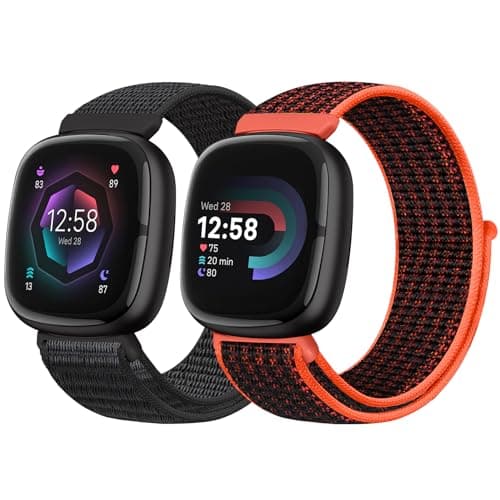 Image of Runostrich Nylon Loop Straps Compatible with Fitbit Versa 4/Sense 2/Versa 3/Sense, Soft Breathable Sport Adjustable Replacement Band Women Man Wristband Accessories